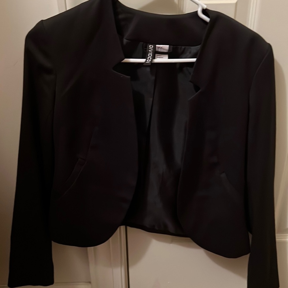 Divided black crop blazer size 4